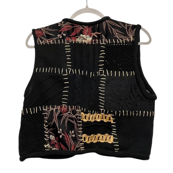 Sandy Starkman‎ Patchwork Embroidered Knit Vest Black Floral Gold Grandmacore - Picture 2 of 6